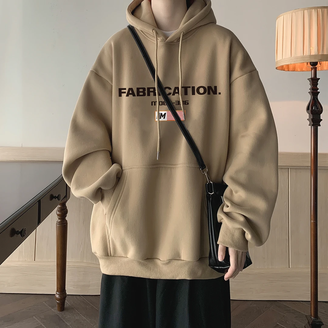 美式连帽卫衣男士秋冬季加绒加厚宽松大码休闲长袖外套男生上衣服