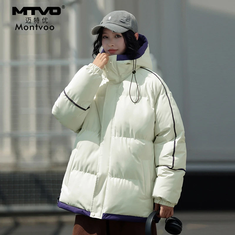 青少年秋季新款带面抽挡风衣连帽棉衣休闲百搭情侣宽松潮流款3096