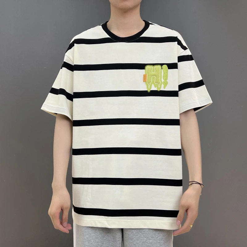 夏季新款迈特优圆领短袖T恤青少年男条纹潮流百搭休闲短袖XH 5025