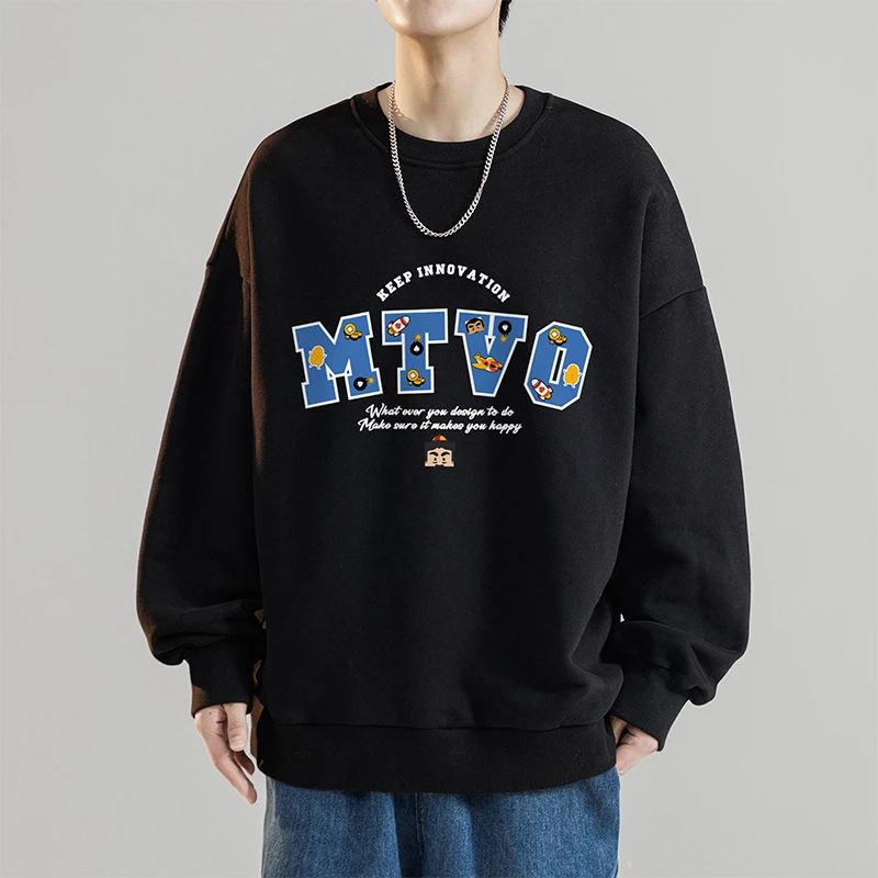 MTVO迈特优加绒美式冬季男发泡印花圆领宽松卫衣休闲百搭长袖 1
