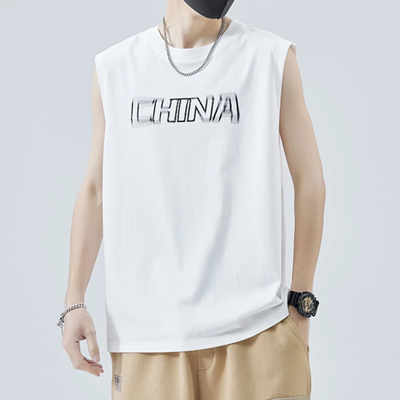 迈特优纯棉运动宽松无袖背心夏美式潮流青少年圆领休闲男上衣3996