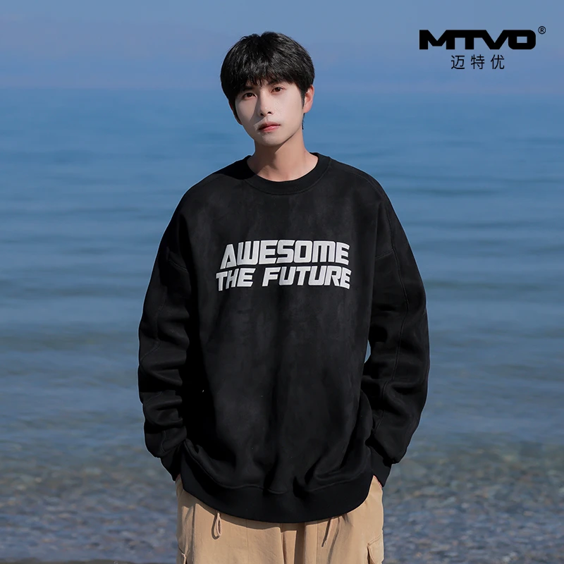 MTVO迈特优秋季印花圆领卫衣高街帅气宽松百搭潮流男士上衣xh6902