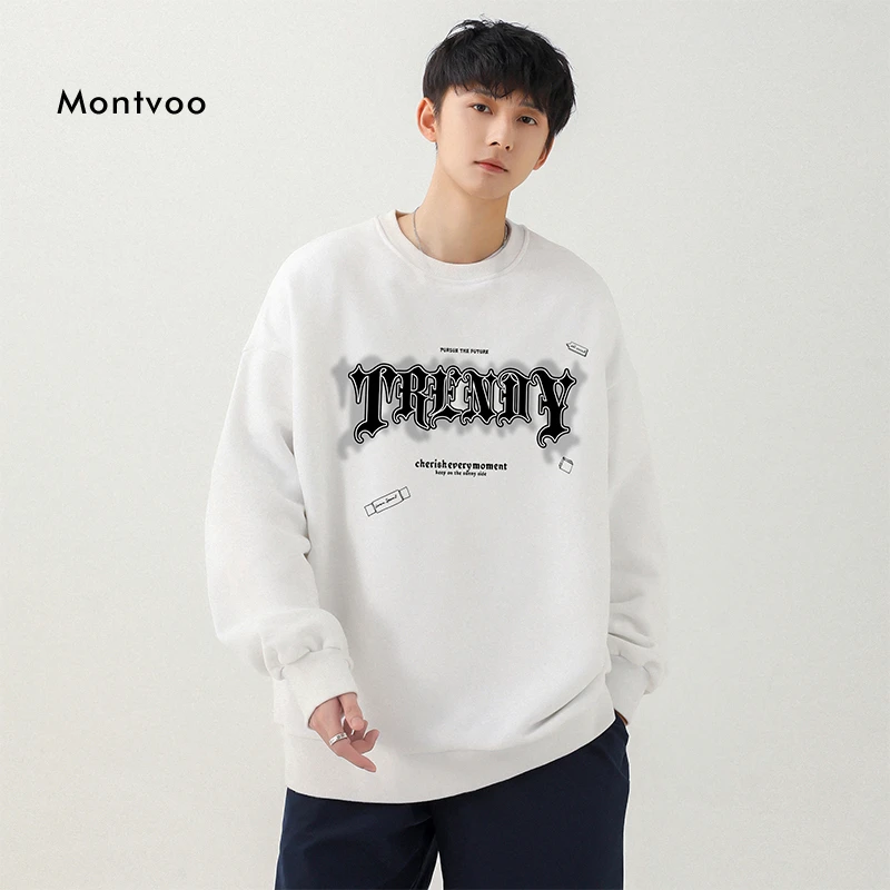 秋季新款印花港风圆领时尚休闲百搭打底情侣宽松潮雅丹风卫衣3178