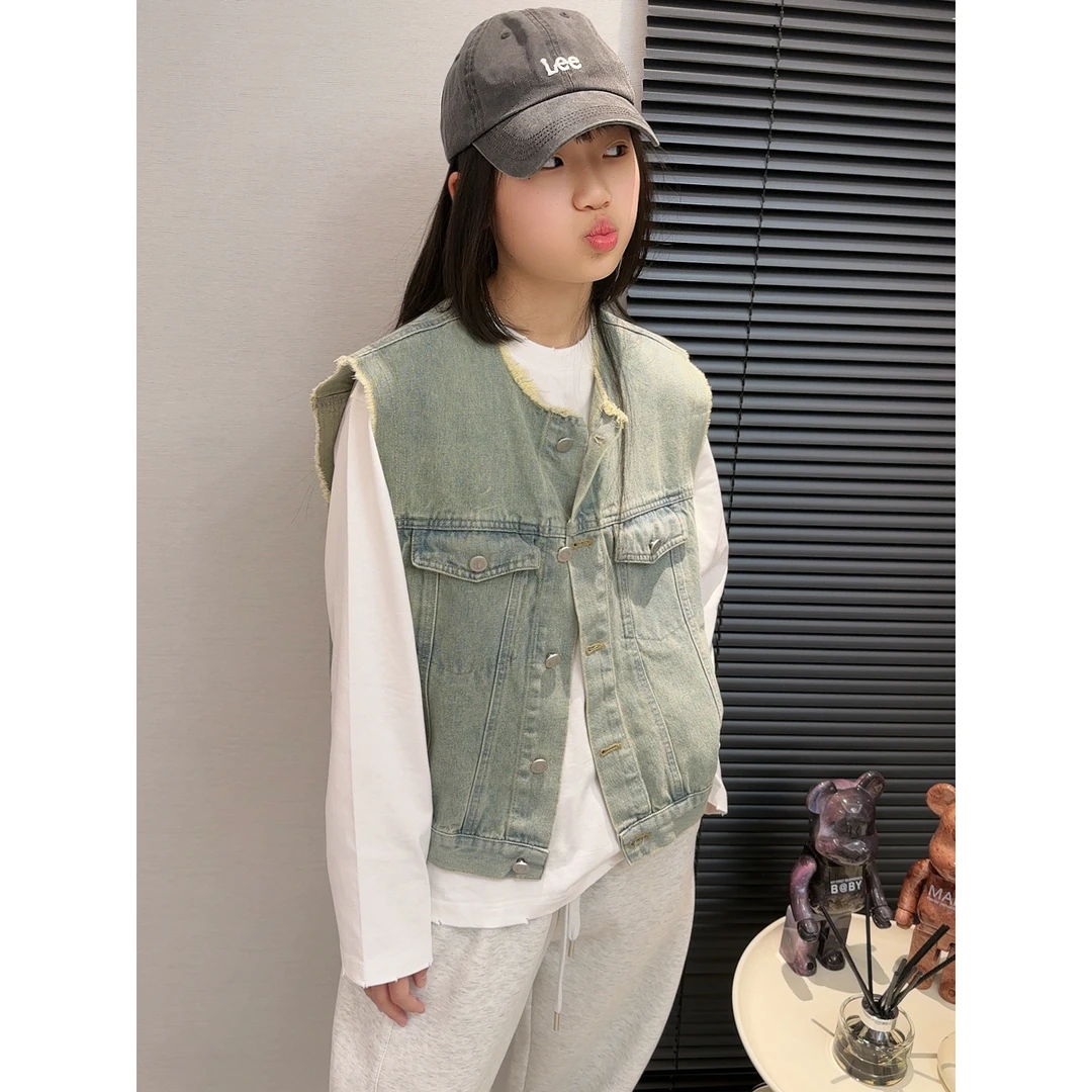 【X•TONG】时尚毛边复古无袖牛仔马夹  87007