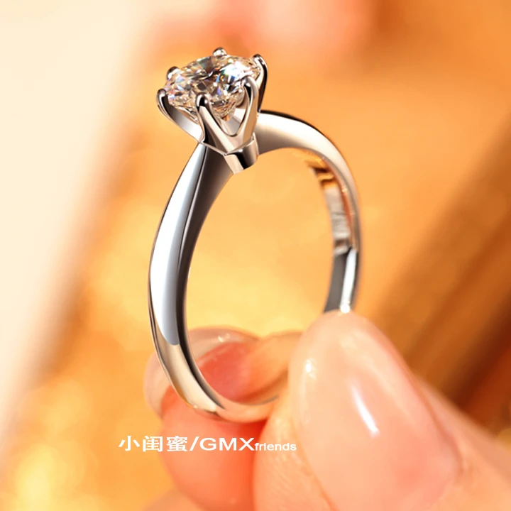 925银莫桑石戒指  [T家六爪]高颜值经典简约气质女款婚戒求婚结婚