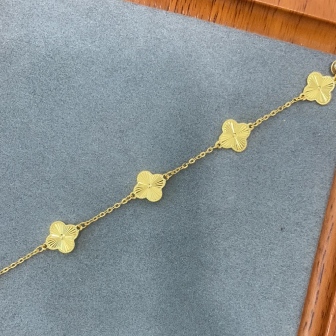 5G工艺足金999一体薄版小版四叶草五花手链