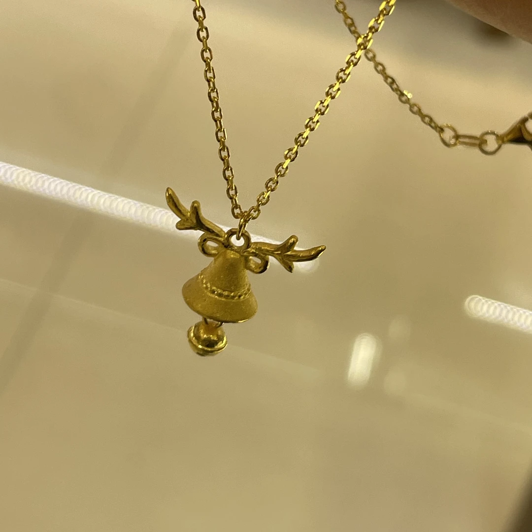 足金999圣诞铃铛麋鹿角套链时尚百搭冬季
