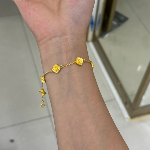 5G工艺足金999细闪喷砂五朵玫瑰花手链