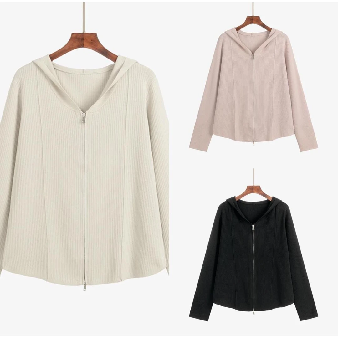 孕妇装V领连帽双拉链外套时尚百搭针织开衫显瘦休闲春秋气质长袖