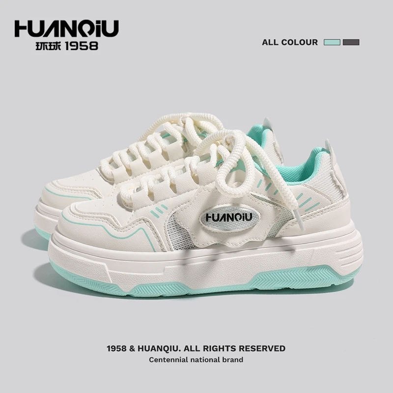 HUANQIU/环球休闲网鞋女2024秋季新款透气时尚百搭板鞋学生厚底潮