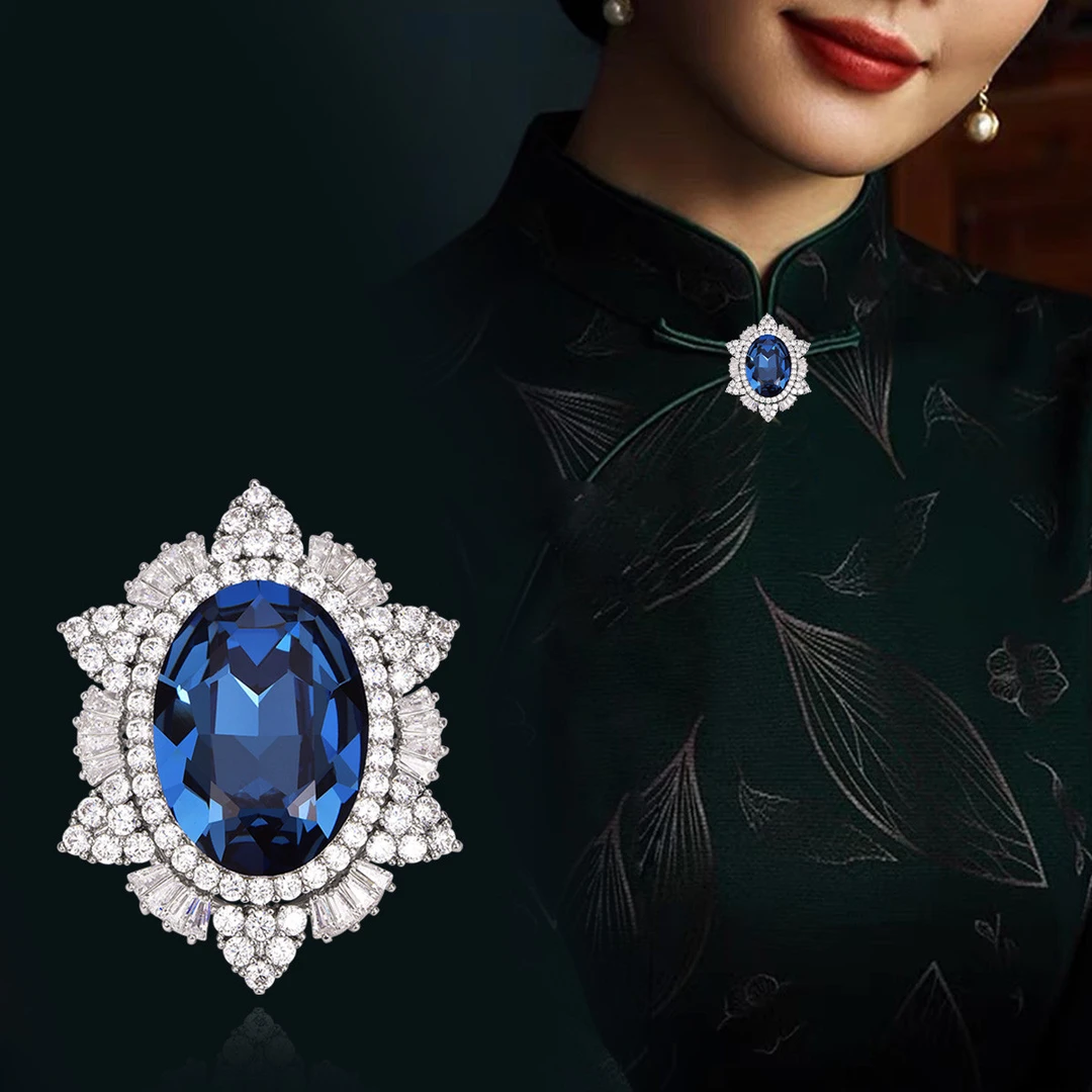 合金仿水晶胸针 新款中古风【徽章胸针】高级感优雅搭配蓝色别针