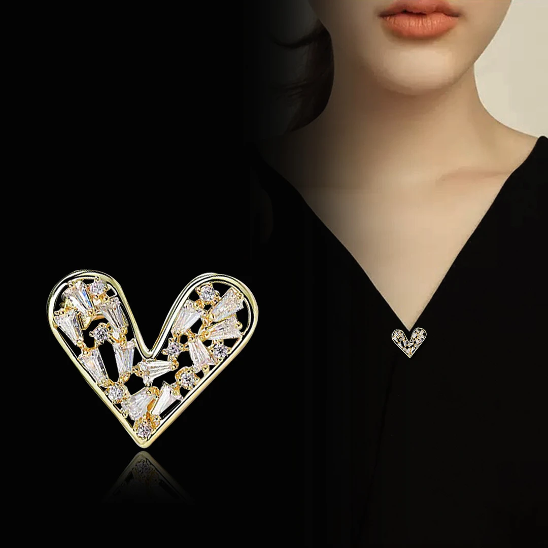 合金合成锆石胸针 【爱心防走光扣胸针】时尚高档别针衣服百搭迷你