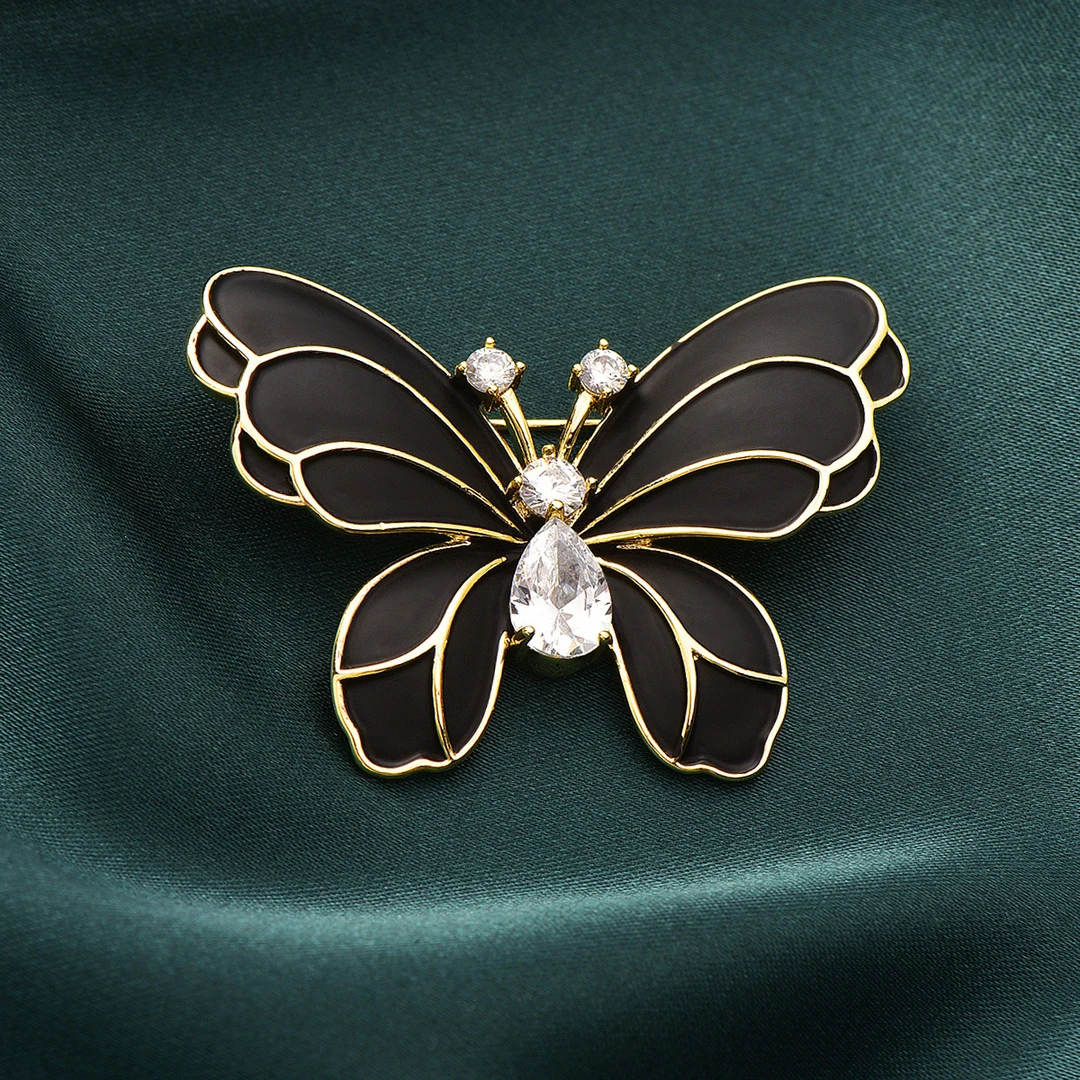 合金仿水晶胸针 新款滴油蝴蝶胸针高级感西装大衣配饰