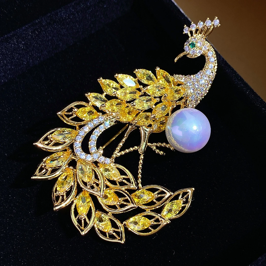 合金仿珍珠胸针 新款【璀璨精致孔雀】胸针时尚优雅别针领花