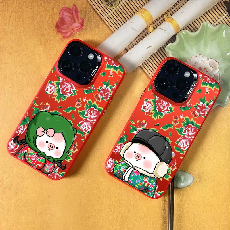 可爱小猪大花适用苹果15pro手机壳14/13/12/11大孔xs/xr元气壳