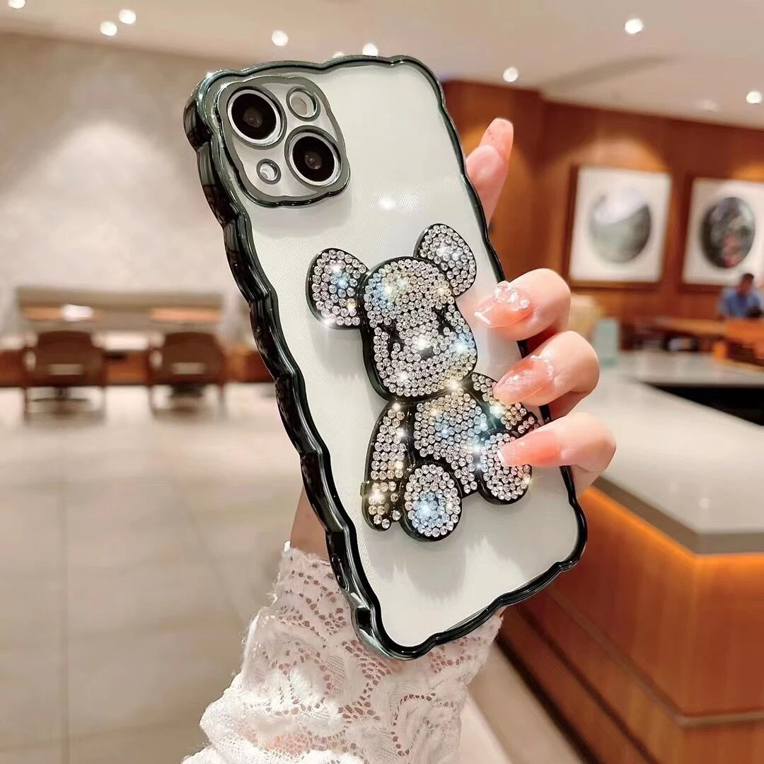 新款高档奢华水钻透明苹果13手机壳潮牌暴力熊适用iphone12promax