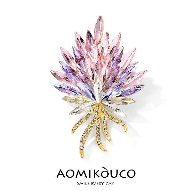 合金胸针 法式璀璨水晶丰收麦穗胸针优雅蓝色妖姬水晶别针配饰802