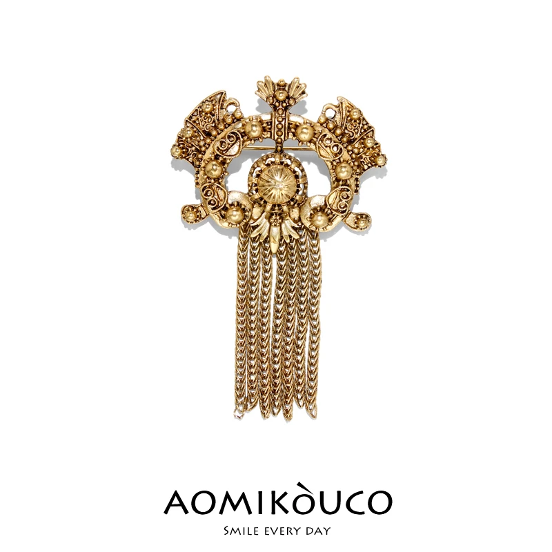 锌合金胸针 欧美复古宫廷流苏别针高档个性小众设计感配饰品#1326