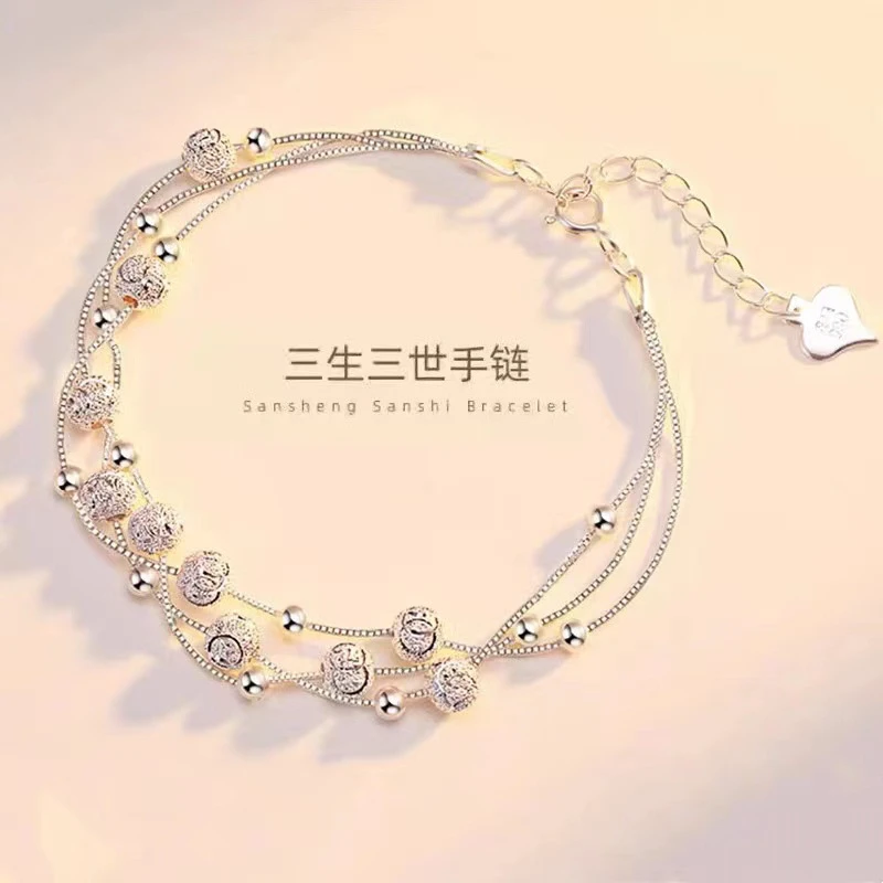 足银手链 三生三世转运珠纯银手链女款520情人节礼物送女友送老婆