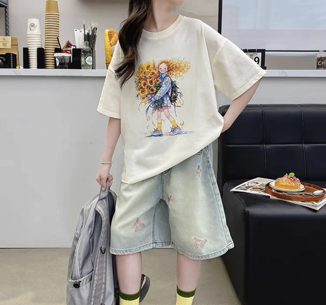 A135儿童夏季百搭短袖T恤向日葵女孩款