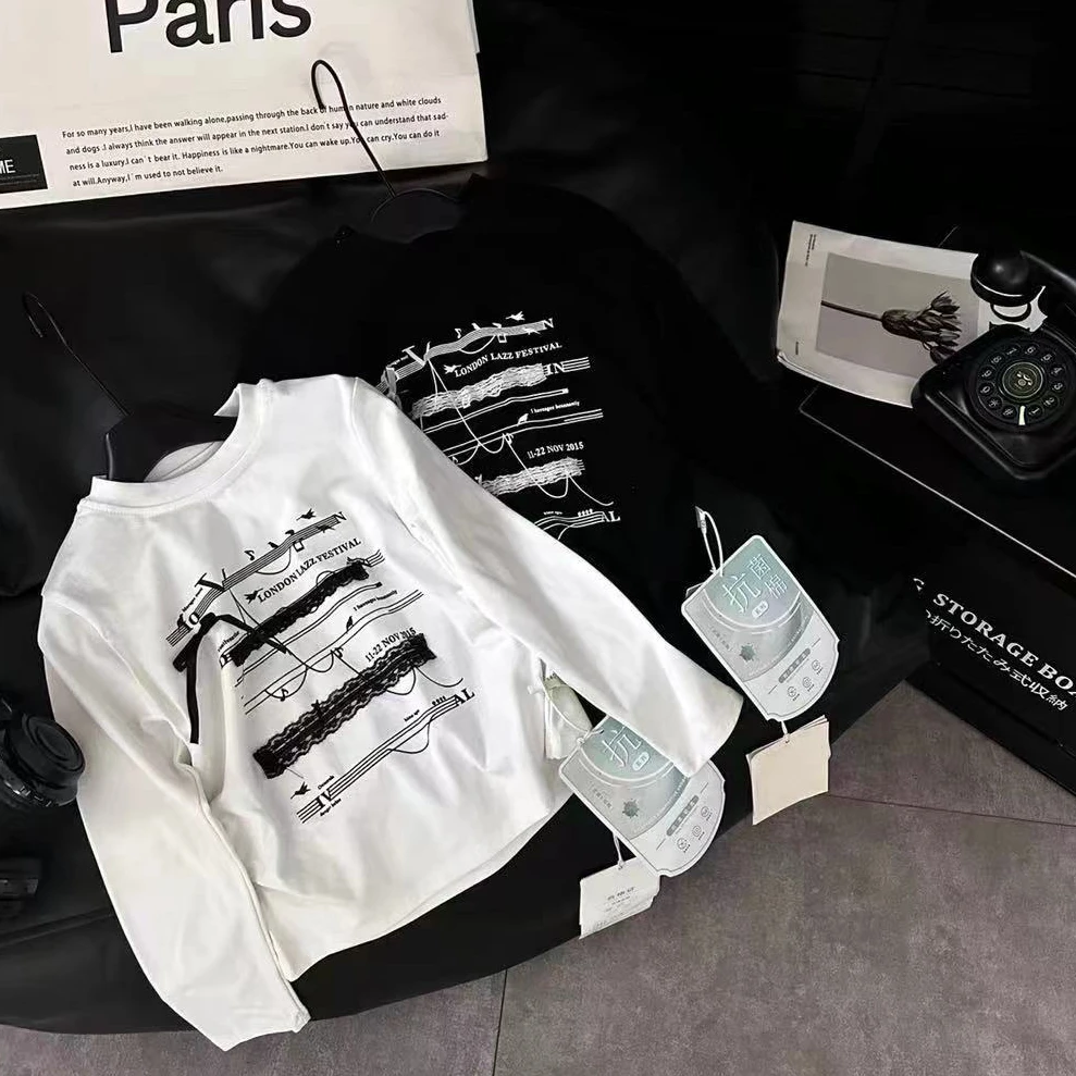 C191儿童秋款音符蕾丝打底衫