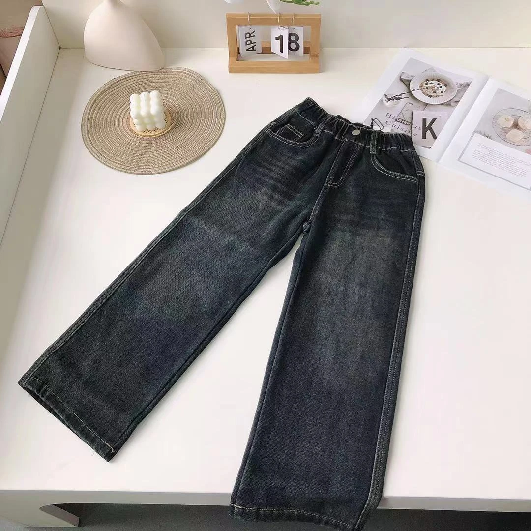 A176大童冬款加绒净版直筒牛仔裤606