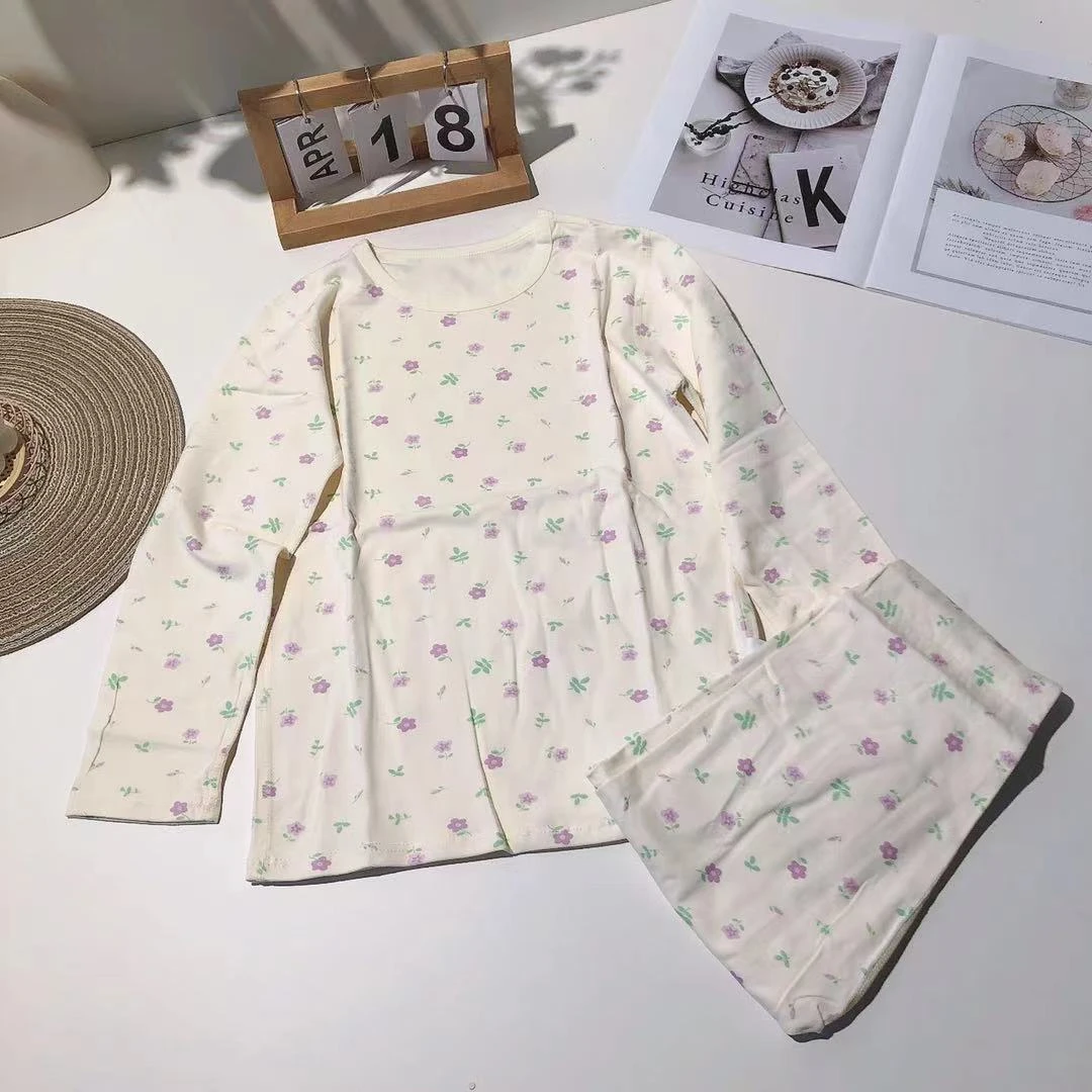 B053儿童秋冬莱卡棉清晰碎花家居套装