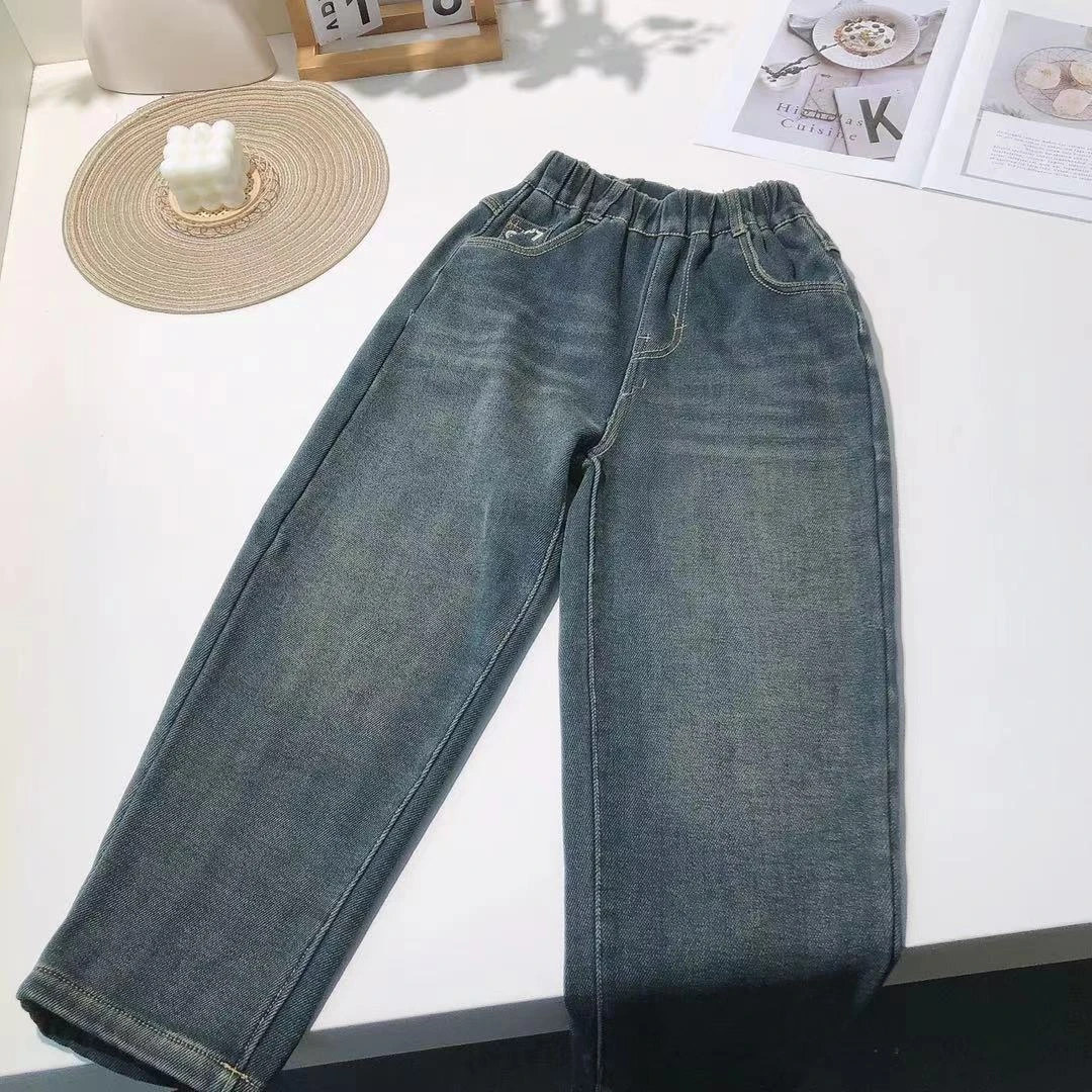 F035儿童冬款加绒G字母牛仔裤6605