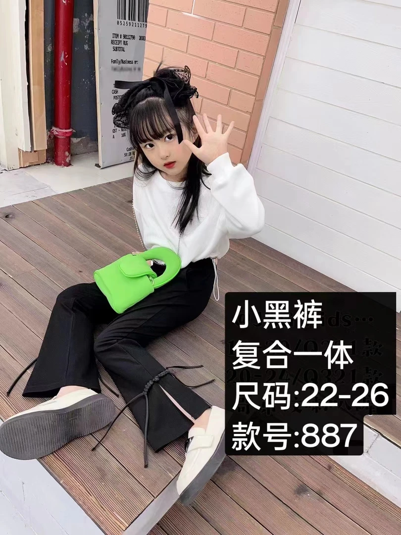 A163儿童加绒休闲喇叭裤裤脚绳子