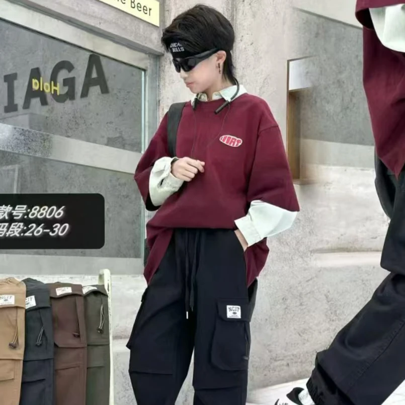 K064大童新款春秋N字母工装休闲裤8806