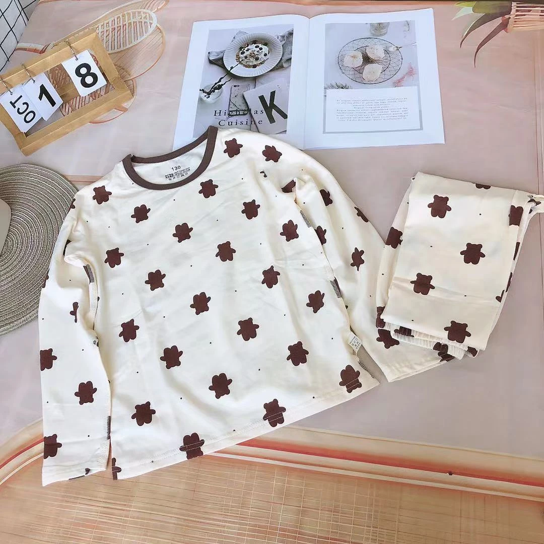 B12儿童秋款莱卡棕色小熊家居套装