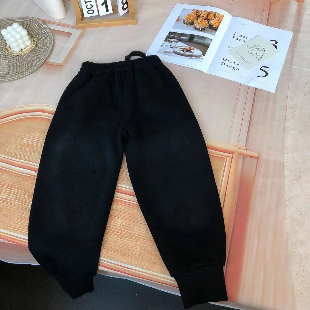 C099豪仔中童冬款加绒水洗B字母休闲裤