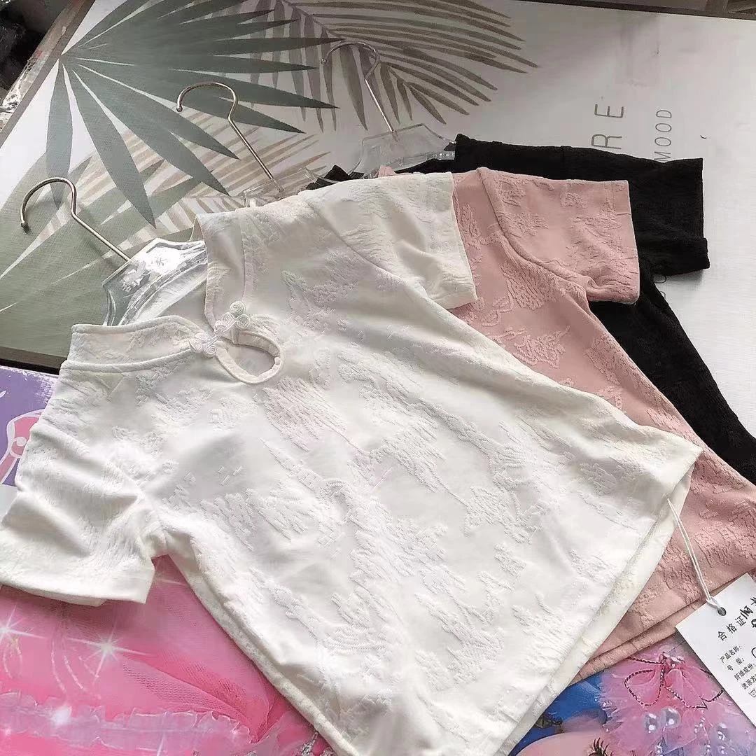 C029儿童夏季短袖T恤国风提花1个盘扣