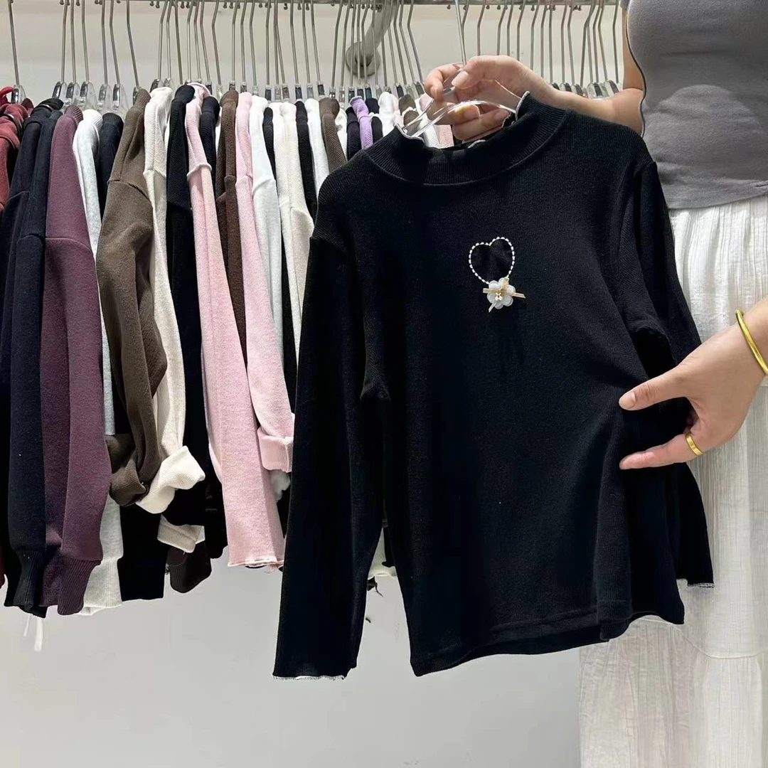 B081儿童秋款爱心花朵百搭打底衫