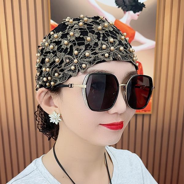 【洋气遮白发】新款蕾丝梅花钉珠包头帽遮白发减龄显年轻四季可戴