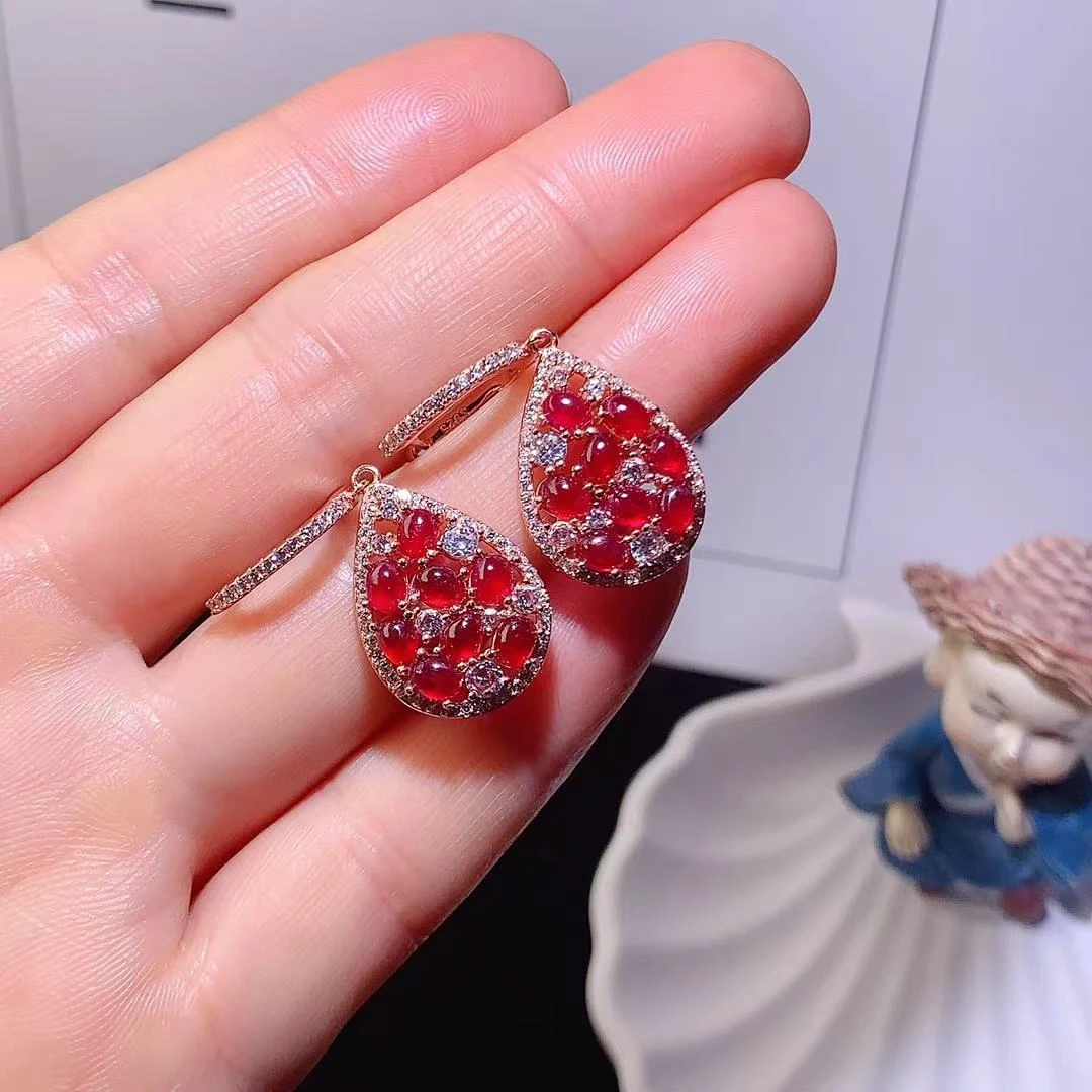 [四季粉丝福利]红宝石耳饰3*4s925银镶嵌ins潮流百搭时尚红色