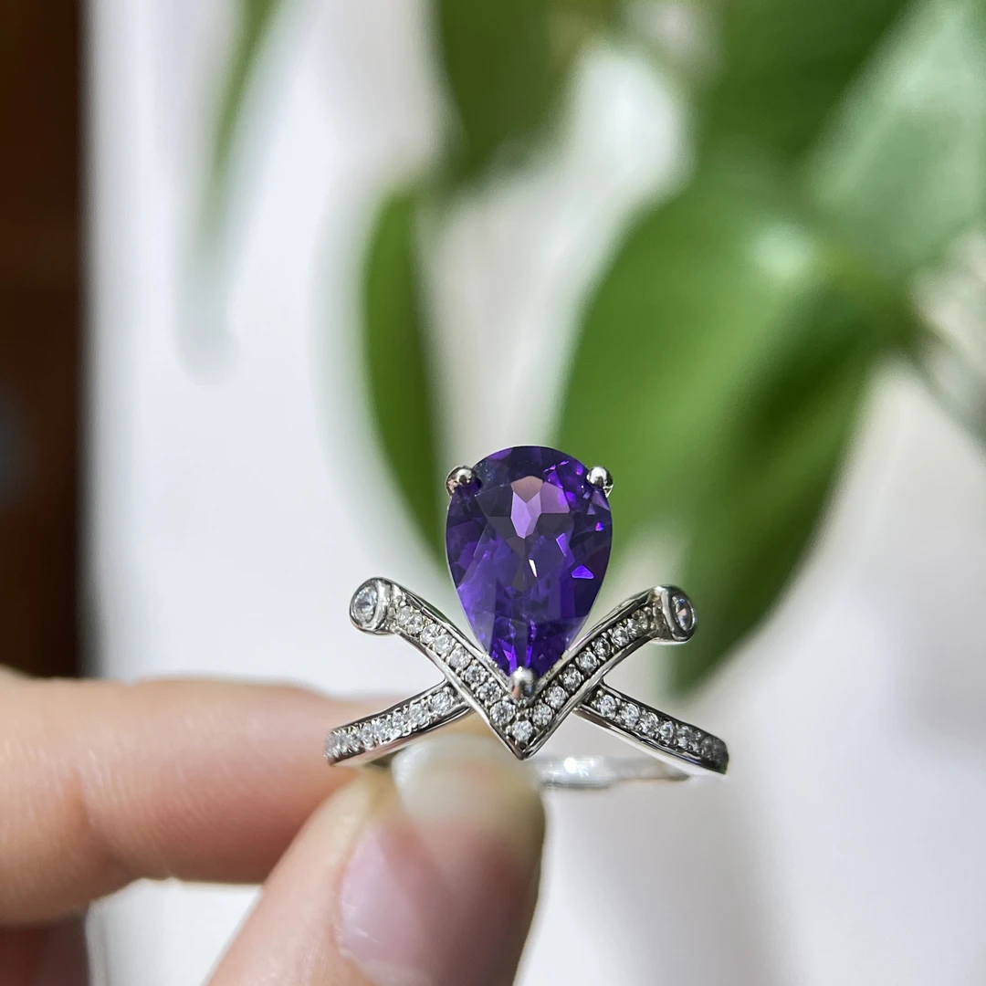 天然紫晶皇冠S925戒指，简单大方百搭，女王时尚紫色经典气质轻奢