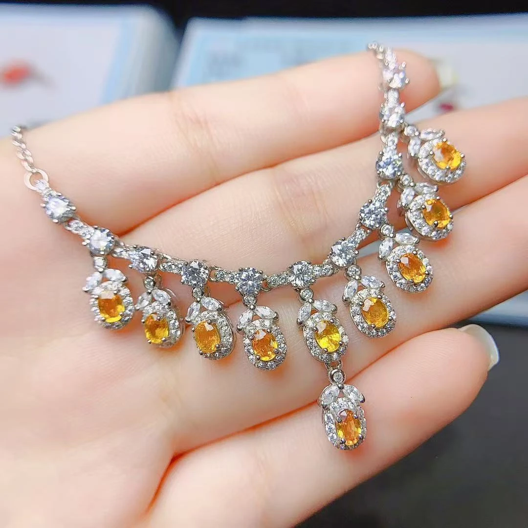 (3*4)小众黄水晶晚宴链时尚设计感气质s925银轻奢复古项链百搭