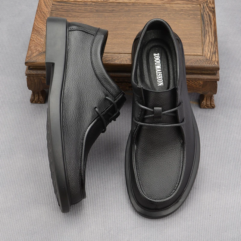 2024秋季新款男士皮鞋软皮透气休闲舒适真皮男鞋系带鞋子男百搭