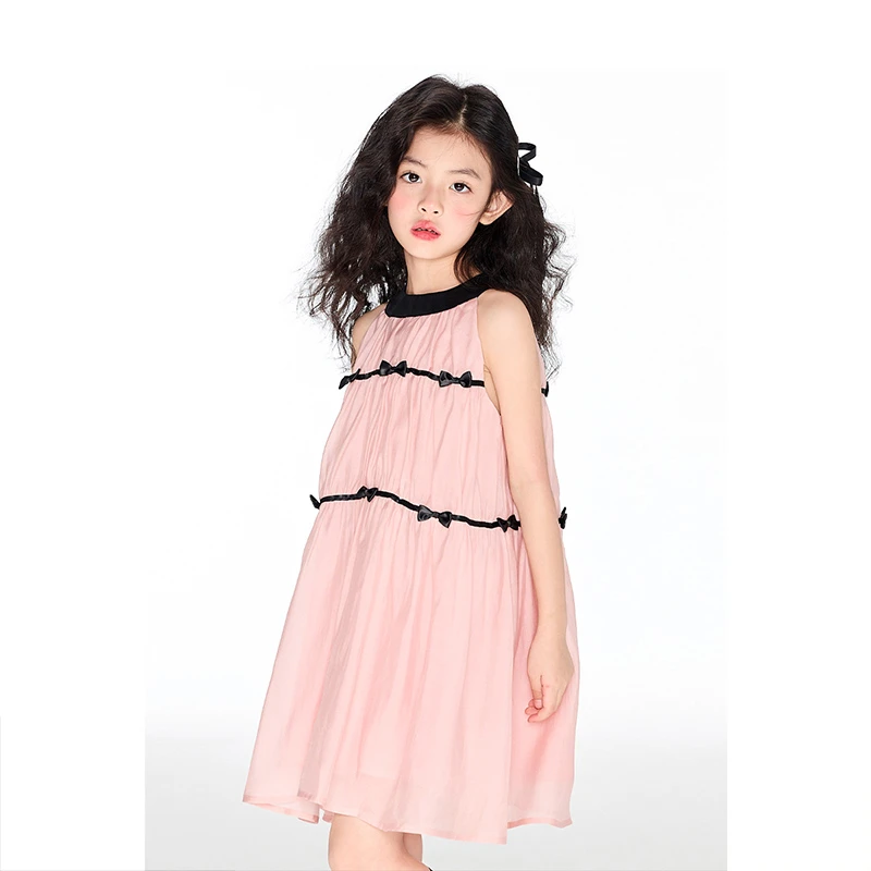 女童法式立体蝴蝶结仙女裙夏季新款梦幻粉儿童无袖连衣裙童装公主