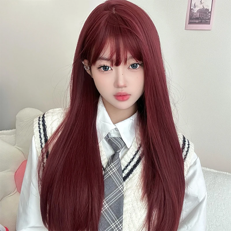 SHUDUO/束朵假发女红色直发气质减龄长发Lolita氛围感假发全头套