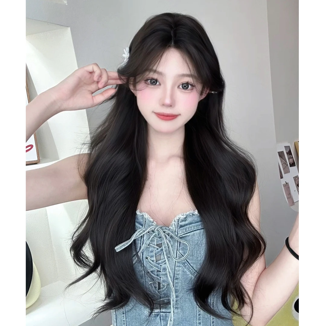 糖衣假发女手钩前蕾丝中分长卷发五层手织修脸网红jk全头套