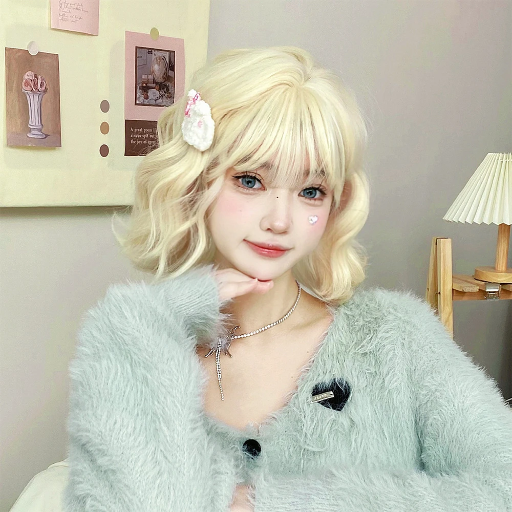 束朵假发女日常短卷发白金色网红Lolita自然逼真甜美可爱jk全头套