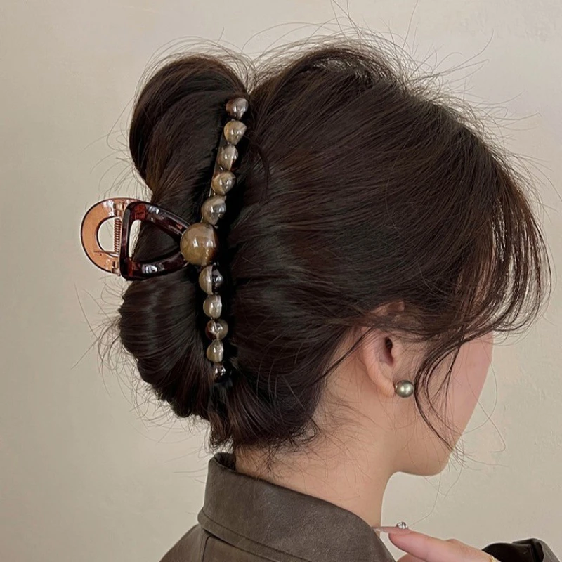 百搭新款渐变色圆珠抓夹大号发夹女后脑勺网红饰ins鲨鱼夹子发饰