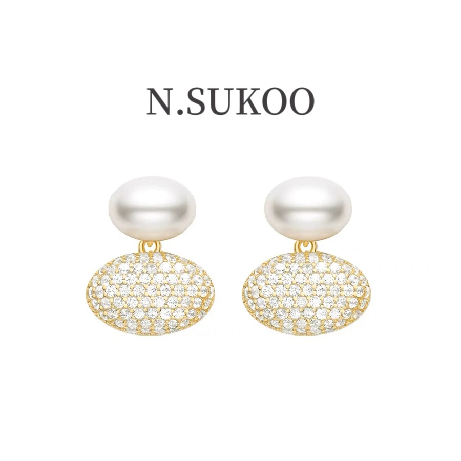 铜合金合成锆石耳饰 E0357-6716时尚小众设计师贝珠满钻优雅耳环