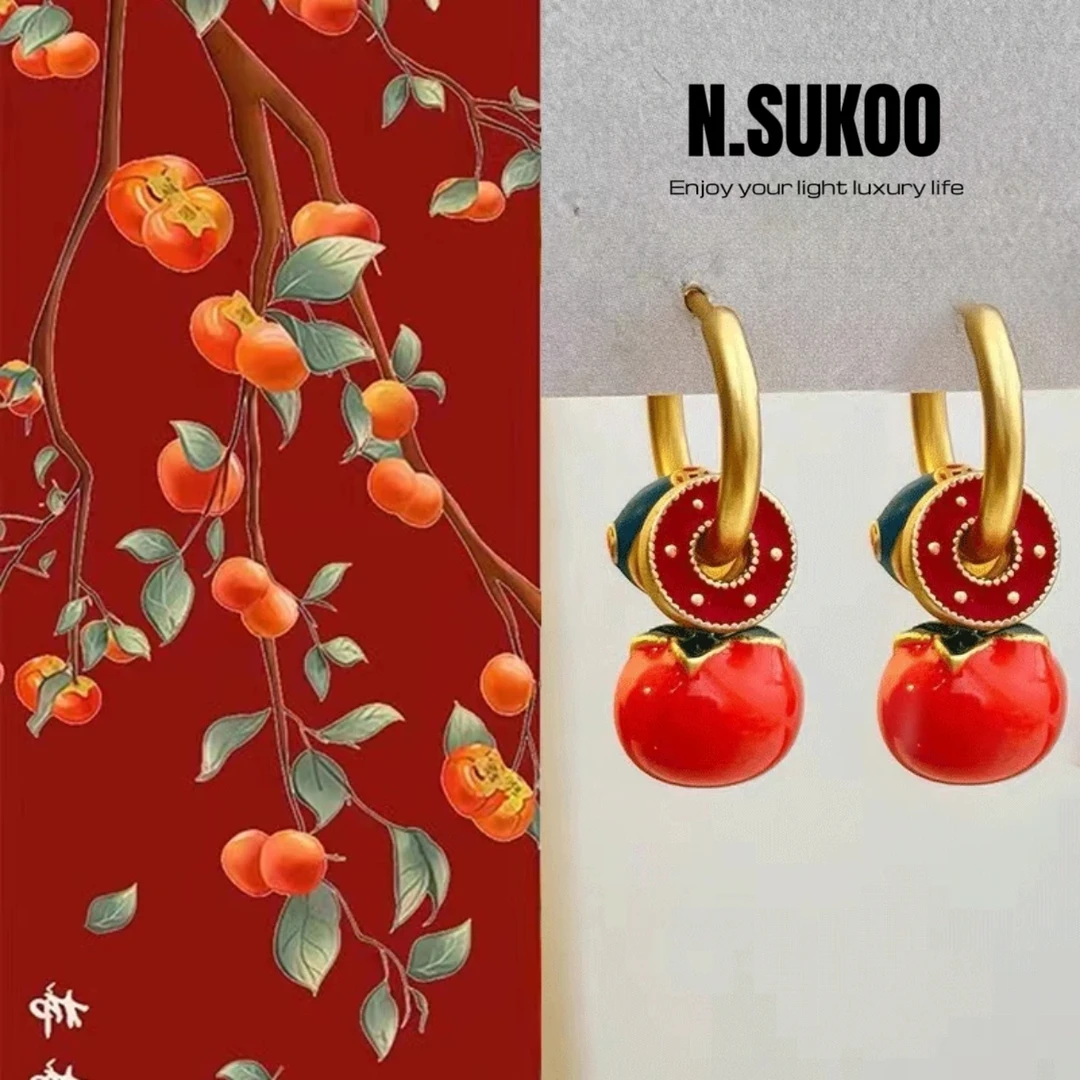 铜合金珐琅耳饰 E0501时尚新中式国风复古新年款小众手工耳环