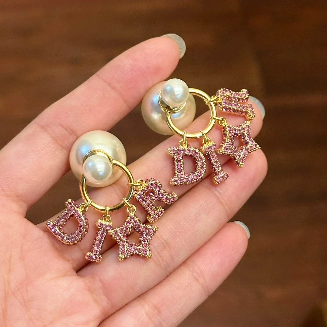 铜合金合成锆石耳饰 E0496 时尚粉色韦雪同款字母五角星流苏耳环