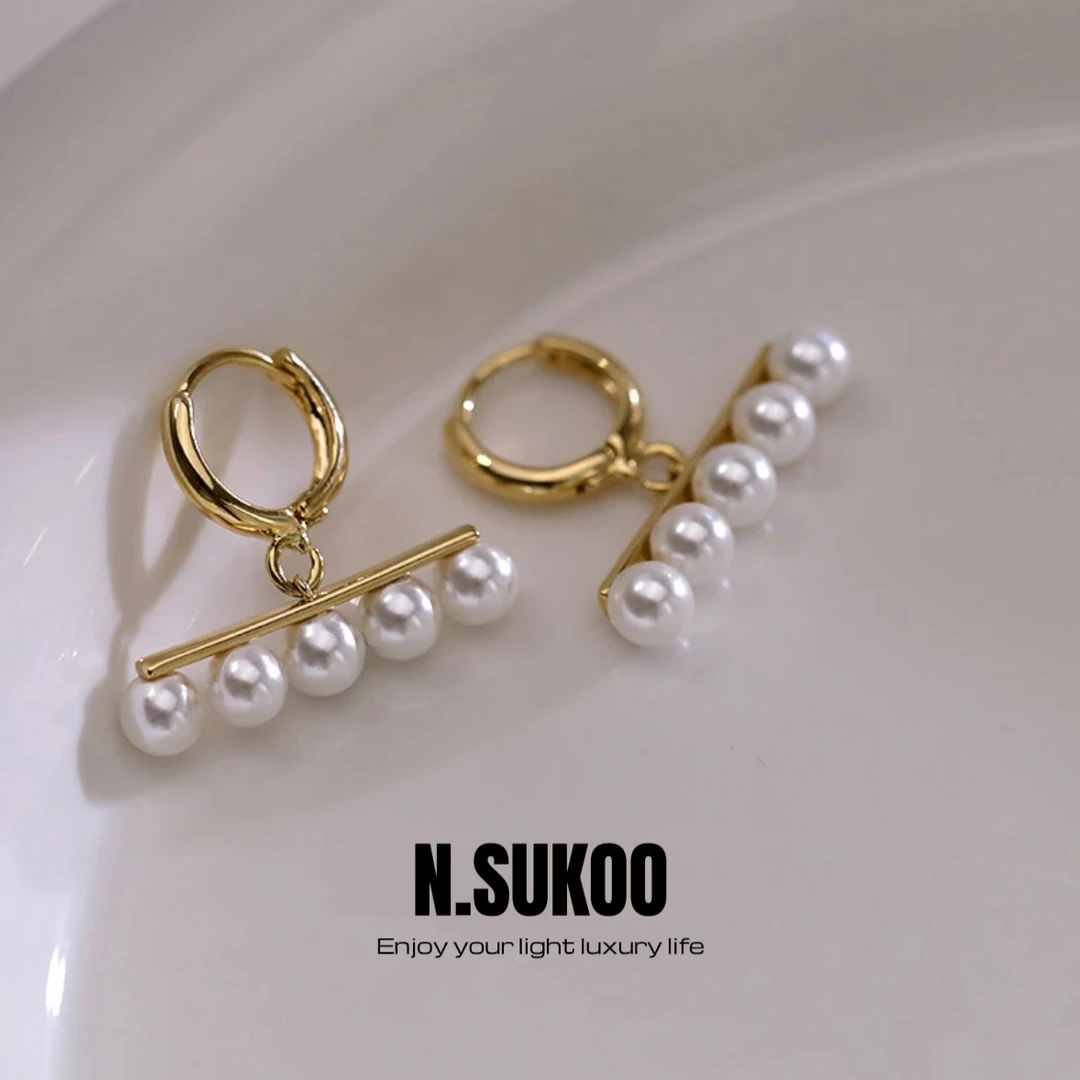 铜合金仿珍珠耳饰 E0247 温柔玫瑰的故事黄亦枚同款平衡木耳环