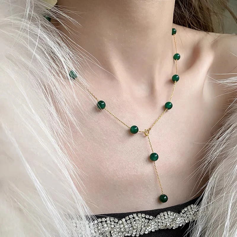 铜合金仿水晶项链 X0056 小众满天星升级版绿色新中式时尚项链