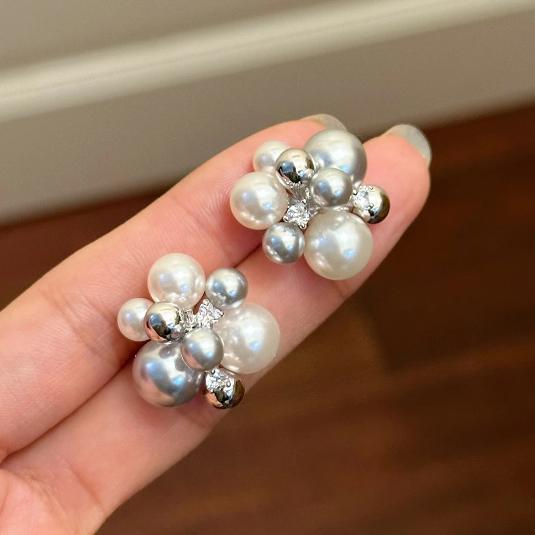 铜合金仿珍珠耳饰 E0367轻奢小众温柔优雅简约镶嵌